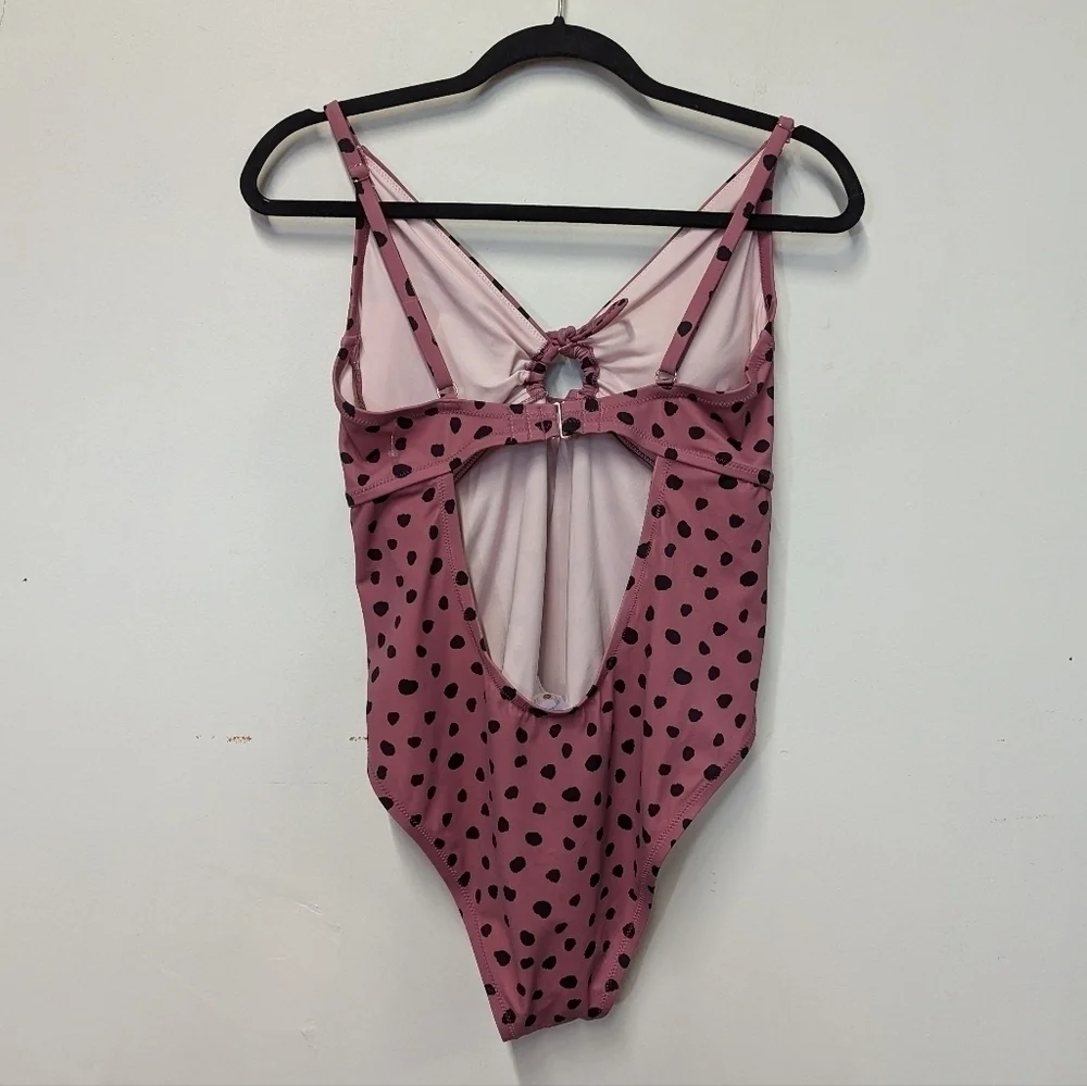 SHADE and Shore Pink Polka Dot Keyhole One piece Bathing Suit L